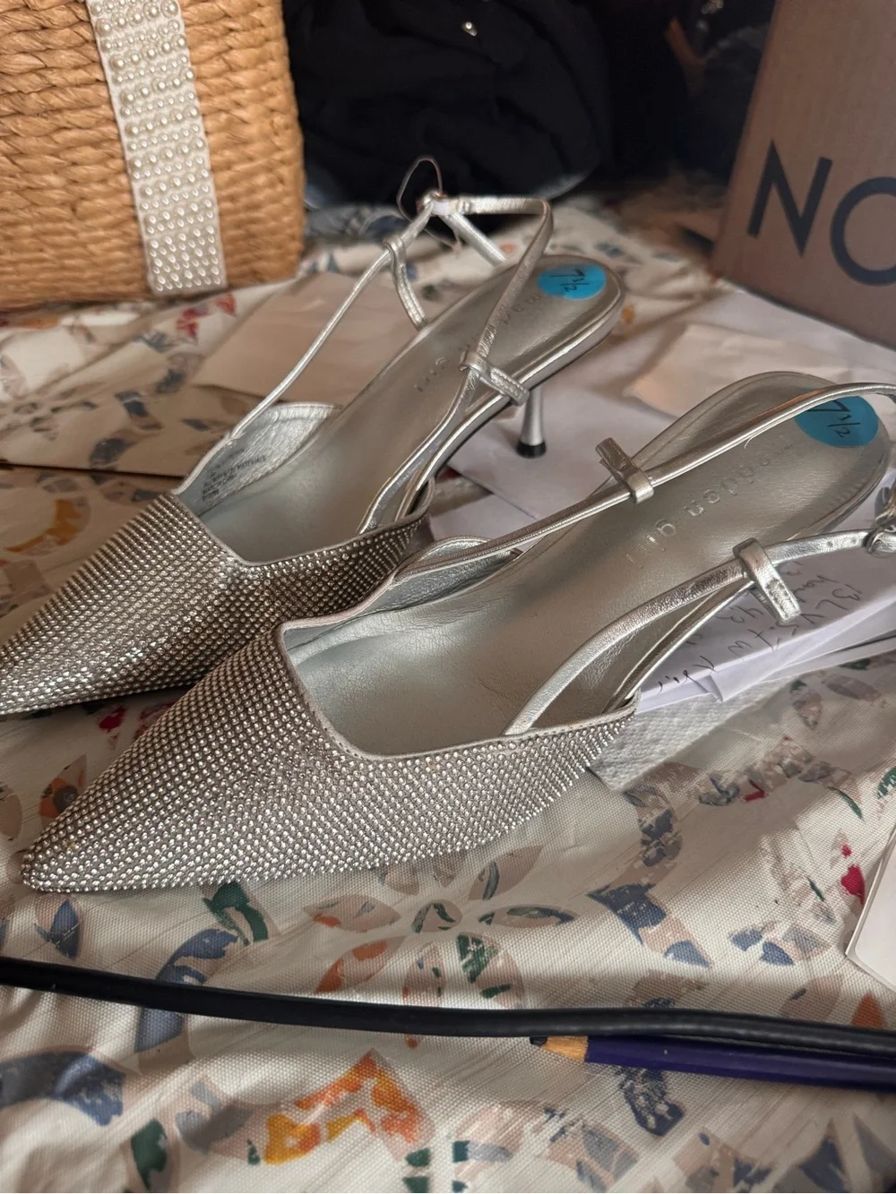 Madden Girl Silver Rhinestone Pointed Slingback Mules! NEW!